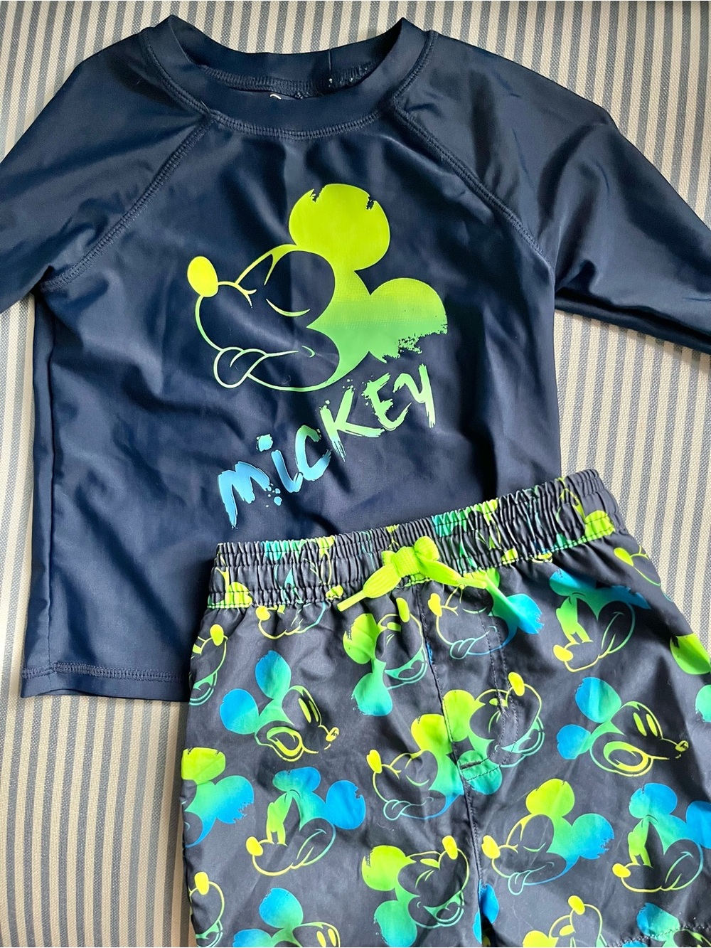 Disney Jumping Beans Navy Blue Boys Swim Trunks and Rashguard Swim Shirt - 18m